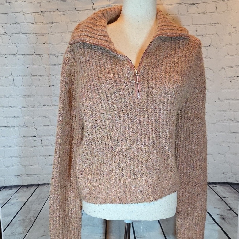 Sincerely Jules Sweater Womens Small Orange Quarter Zip Ribbed Knit‎ Excellent